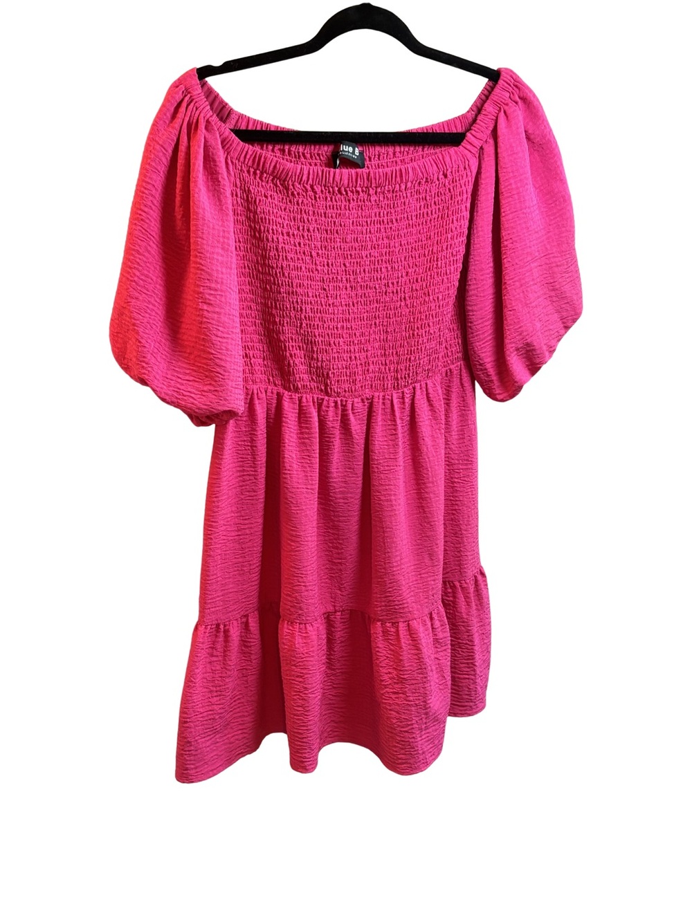Blue B Boho Smocked Bodice Tiered Mini Dress in Hot Pink Medium
